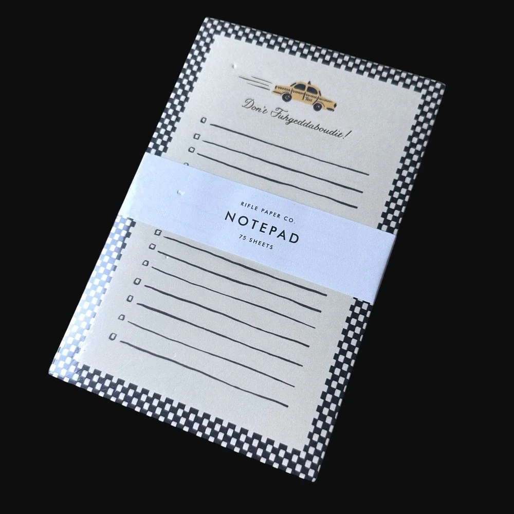 Rifle Paper Co NYC Taxi Notepad Dont Fuhgeddaboudit 75 Sheets Checkered Border